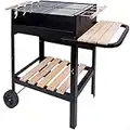 AKTIVE 52975 - Barbacoa carbón y leña de doble parrilla 100.5 x 40 x 88.5 cm, 3 alturas regulables, 2 ruedas incorporadas para fácil transporte, acabados en metal esmaltado y madera