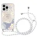 Yoedge Glitter Funda Transparente con Cuerda para Apple iPhone 12 Pro/iPhone 12 6,1", Ajustable Cordon Correa Cadena Carcasa, Suave Silicona Antigolpes Case con Dibujos para iPhone12, Flor