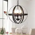 DLLT Globe Chandeliers, Adjustable Metal Hanging Pendant Lighting Fixture Chandelier, Farmhouse Ceiling Light for Kitchen Island, Dining Room, Living Room, Hallway, 3-Light, E12 Base- Matte Black