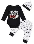 3PCS Baby Boys' Mama is My Boo Clothes Set Halloween Ghost Costume Pants with Hat (0-3 Months) Black