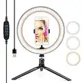 10” Ring Light LED Desktop Selfie Ring Light USB LED Desk Camera Ringlight 3 Colors Light with Tripod Stand iPhone Cell Phone Holder for Photography Makeup Live Streaming