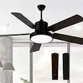 Obabala Ceiling Fan with Light, Indoor and Outdoor Fans Lights Remote, 52" Modern Reversible DC Motor-Matte Black,Patios/Farmhouse