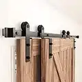 ZEKOO 5FT -12 FT Bypass Sliding Barn Door Hardware Kit, Single Track, Double Wooden Doors Use, Flat Track Roller, Low Ceiling (6.6FT Single Track Bypass)