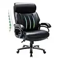 Big and Tall Office Chair 400lbs-Heavy Duty Executive Desk Chair with Extra Wide Seat, High Back Ergonomic Leather Computer Chair with Tilt Rock&Tension, Padded Armrests-Black