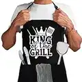 Funny BBQ Apron For Men, King of the Grill, Grilling Gifts for Men with 3 Pockets, Funny Grill Aprons for Men, Barbecue Apron, Black