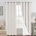 H.VERSAILTEX Linen Blackout Curtains 84 Inches Long 100% Absolutely Blackout Thermal Insulated Textured Linen Look Curtain Draperies Anti-Rust Grommet, Energy Saving with White Liner, 2 Panels, Ivory