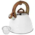 Stove Top Kettle Whistling Kettle for Gas Wood Burner Stainless Steel White Brown Handle 3 L