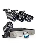 ZOSI 1080P Security Camera System with 1TB Hard Drive,H.265+ 8CH 5MP Lite HD TVI Video DVR Recorder with 4X HD 1920TVL 1080P Indoor Outdoor Weatherproof CCTV Cameras,Motion Alert,Remote Access