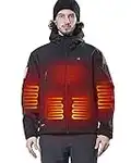 DEWBU Heated Jacket for Men with 12V Battery Pack Winter Outdoor Soft Shell Electric Heating Coat, Men's Black, XL