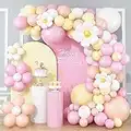 Daisy Flower Balloon Arch, 137 Pcs Flower Balloons Garland Kit, Groovy Boho Macaron Pink Yellow White Orange Birthday Party Balloons for Girls Bridal Baby Shower Wedding Carnival Party Decorations