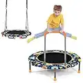 Giantex 36 Inch 2 in 1 Swing and Trampoline Combo, ASTM Approved Indoor Outdoor Backyard Saucer Tree Swing w/Adjustable Straps, Foldable Fitness Kids Mini Trampoline w/Handrail, Great Gift for Kids