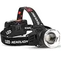 AMAKER LED Rechargeable Headlamp, 90000 Lumens Super Bright with 6 Modes & IPX6 Level Waterproof USB Rechargeable Zoom Headlamp, 90° Adjustable for Outdoor Camping, Running, Cycling,Climbing, Etc.