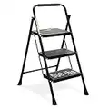 HBTower 3 Step Ladder, Folding Step Stool with Wide Anti-Slip Pedal, 500lbs Sturdy Steel Ladder, Convenient Handgrip, Lightweight, Portable Steel Step Stool, Black