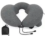 Inflatable Neck Pillow for Traveling, Travel Pillows for Sleeping Airplane, Travel Essentials for Car, Flying, Long Flight, Head and Chin Support Light Grey