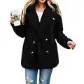 PRETTYGARDEN Women's 2023 Fashion Winter Coat Long Sleeve Lapel Zip Up Faux Shearling Shaggy Oversized Shacket Jacket (Style Two Black,X-Large)