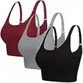 ANGOOL Brassiere Sport Femme Rembourré sans Coutures Élastique Bretelle Reglable Running Yoga Fitness Soutien Gorge De Sport, Noir+Gris+Rouge, XL