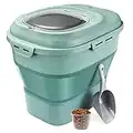 Collapsible Dog Food Storage Container, Lockcoo Airtight Sealed Pet Food Container with Measuring Scoop & Wheels, 30 lb Large Plastic Dog Cat Food Storage Containers Bin for Dog Treats, Green