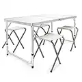 WilTec Table de Camping Réglage Hauteur 4 Assises Aluminium Équipement Plein air Pliable Randonnée Pêche