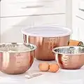 BrylaneHome 6 Piece Set Of Copper Mixing Bowls & Lids, Copper Bronze Stainless Steel - Easy To Clean, Nesting Bowls for Space Saving Storage, Great for Cooking, Baking, Prepping