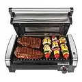 Hamilton Beach Electric Indoor Searing Grill with Adjustable Temperature Control to 450F, Removable Nonstick Grate, 118 sq. in. Surface Serves 6, Stainless Steel