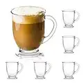 15oz/450ml Glass Coffee Mugs Clear Coffee Cups with Handles perfect for Latte, Cappuccino, Espresso Coffee, Tea and Hot Beverages, Set of 6