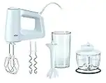 Braun Household MultiMix 3 HM 3135 Handmixer – Handrührgerät zum Backen & Kochen, inkl. Schneebesen, Knethaken, Pürierstab, Zerkleinerer und 600 ml Mix- und Messbecher, 500 W, Weiß