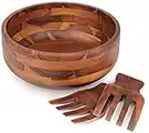 AIDEA Acacia Wood Salad Bowl Set with 2 Wooden Hands, Large Salad Bowl with Serving Utensils, Big Mixing Bowl for Fruits, Salad, Cereal, Corn flake,Pasta 11" Diameter x 4.5" Height