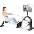 Rowing Machine Foldable, Magnetic Folding Rowing Machine with 10 Level Hyper-Quiet for Home Use, Rowing Machine with LCD Monitor, Tablet Holder, Space Saving, Easy to Install & Move (Silver)