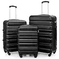 COOLIFE Suitcase Trolley Carry On Hand Cabin Luggage Hard Shell Travel Bag Lightweight with TSA Lock and 2 Year Warranty Durable 4 Spinner Wheels (3 Pcs Set, Black)