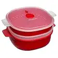 Snips | Vaporiera Per Microonde | Vaporiera Con 2 Vassoi | Contenitore per Microonde | 4 LT | Colore Rosso | Linea Tempozero | 26.5 x 22 x 13.5 cm |BPA Free| Made in Italy