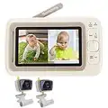 moonybaby Split 30 Baby Monitor with 2 Cameras and Audio, Twin Baby Monitor with Wide View, Screen Split, Auto Night Vision and Zoom, Sound Activated, Temperature Alert, 2-Way Talk, Long Range