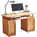 RayGar Beech Deluxe Design Computer Desk With Cabinet and 3 Drawers For Home Office Table Workstation - New (Beech)