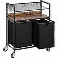 Greenstell Laundry Sorter Cart, Laundry Hamper with Side Pull 2 Bags, 2 Shelves, Rolling Laundry Basket, 2 x 47L, Metal Frame, Rustic Brown and Black