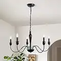 ASHUAQI 5 Lights Black Chandelier Modern Farmhouse Chandelier Adjustable Height Candle Chandelier Light Fixture Rustic Industrial Pendant Light Hanging Chandeliers for Dining Room Kitchen Foyer