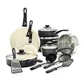 GreenLife Soft Grip Healthy Ceramic Nonstick, 16 Piece Cookware Pots and Pans Set, PFAS-Free, Dishwasher Safe, Black & Cream