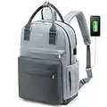 LOVEVOOK Schultasche Mädchen Schulrucksack Teenager Wasserdichter Tasche Damen Klein mit Laptopfach 15,6 Zoll & USB Ladeanschluss Anti Diebstahl Rucksack für Schule Uni Reise Arbeit, Grau Blau