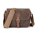 Vianber SLR Camera Bag, Waterproof Wax Canvas Bag Vintage Camera Case Messenger Bag with Interlayer Pad (Khaki)