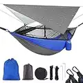 Mingfuxin Camping Hammock with Mosquito Net, Portable 200kg Load Capacity Hammock with Waterproof Rainfly Tarp Camping Tent for Travel Outdoor Hiking (Blue)