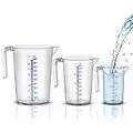 BigDean Messbecher-Set - 3 Größen: 500ml, 1L, 2L - bruchsicher, temperaturbeständig, farbige Skala transparent & blau - aus PP-Kunststoff lebensmittelecht - Made in Germany