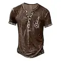 Camiseta de Cuello Camiseta de Manga Corta con Estampado pequeño y Botones básicos Retro de Verano para Hombre Camiseta Deporte Hombre Corto