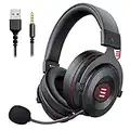 EKSA Gaming Headset, 7.1 Surround Sound PC Headset mit Noise Cancelling Mikrofon, LED Licht & 3,5 mm Audiobuchse, Superleichter Gaming Kopfhörer für PC/Mac/Switch / PS4 / PS5 / Xbox One, E900 Pro