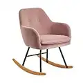 FineBuy Chaise à Bascule Rose Scandinave 71 x 76 x 70 cm Velours et Bois | Fauteuil de Relaxation Adulte et Enfant | Fauteuil Pivotant Chaise Berçante Moderne