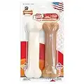 Nylabone 2 x Dura Chew Extreme Tough Dog Chew Toy Bones, 1 Bacon & 1 Chicken, Medium, For Dogs Up To 16 kg,White/Brown