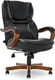 Serta Big and Tall Executive Office Chair with Wood Accents Adjustable High Back Ergonomic Lumbar Support, Bonded Leather, 30.5D x 27.25W x 47H in, Black