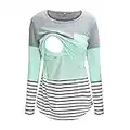 Nursing Tops Maternity Round Neck Stripe Patchwork Long Sleeve Breast Feeding Pregnant Woman Nursing Blouse Tops T-Shirt Tunic Tee Top Blouse 7-10 Days UK Stock Sale