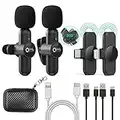 Wireless Lavalier Microphone for iPhone/ipad/Android,Wireless Lapel clip on microphone(2 Microphones with 2 Receivers) Plug-Play Auto-Sync for Facebook,YouTube,Video/Vlog Recording,Live stream,TikTok