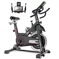 Exercise Bike Stationary, CHAOKE Indoor Cycling Bike with Heavy Flywheel, Comfortable Seat Cushion, Silent Belt Drive, iPad Holder and LCD Monitor for Home Gym Cardio Workout Training