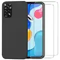 ISOI Coque pour Xiaomi Redmi Note 11/11s, Coque Silicone Liquide avec 2 Pièces Protecteur D'écran Gratuit en Verre Trempé,Housse Souple Coque en Caoutchouc Antichoc Ultra-Mince de Couleur Pure - Noir