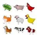 QYCX 9 Pcs Walking Animal Balloons, Farm Animal Balloons, Air Walker Balloons Foil Helium Aluminum Animal Balloons for Birthday Party Supplies Animal Theme Birthday Party Decorations BBQ Party Décor Baby Shower Wedding (Pony, Duck, Rooster, Cow, Pig, Sheep, Frog, Cat, Dog)