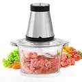 Food Processor and Blender with 2 Speeds, Home Kitchen Food Chopper for Meat, Vegetable, Onion, 2L Large Capacity Glass Bowl for Ingredients, Low Noise, Detachable Sharp Blade, Easy to Clean